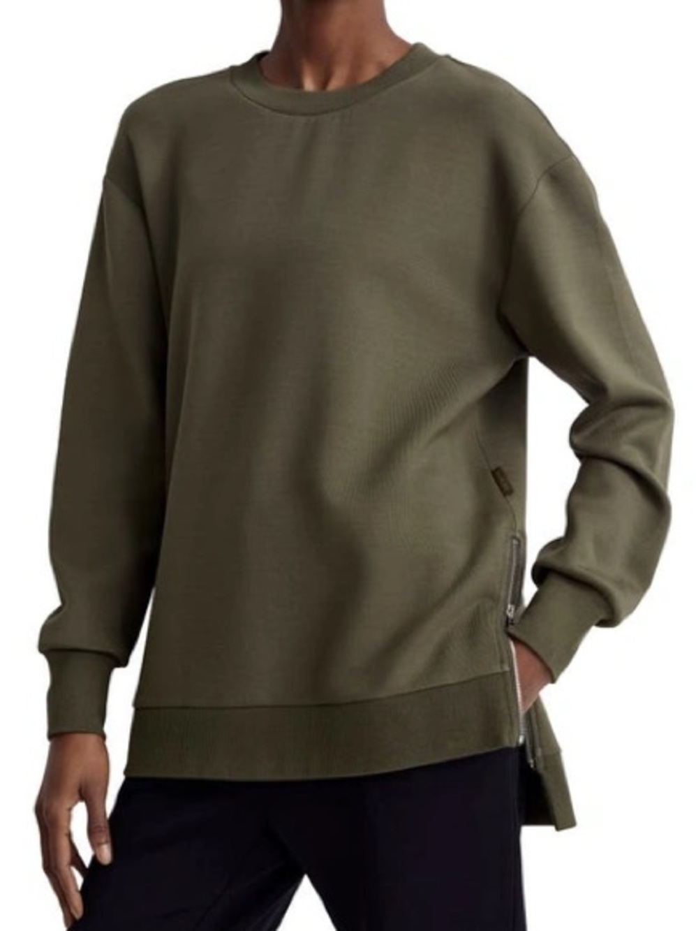 VARLEY CHARGER SIDE ZIP Crewneck In Olive Green Double Soft Size L